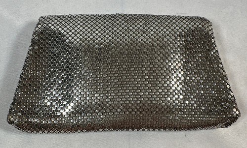 Whiting & Davis Silver Mesh Clutch Handbag Purse Rhinestones Clasp Mirror Vtg - Picture 14 of 24