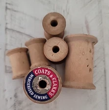 Vintage WOOD SPOOLS various sizes (LOT of 6) Coats & Clark's Mercerized Sewing