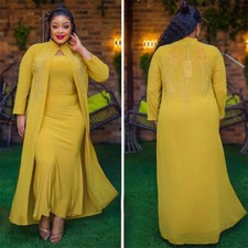 Open Kaftan African Women Long Dress Two Piece Set Dashiki Robe Cocktail Gown