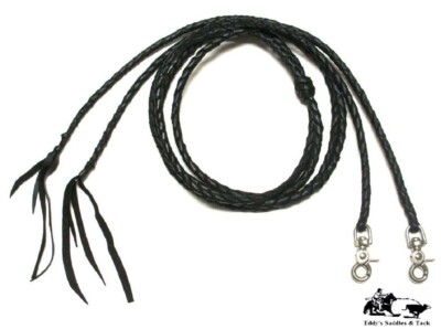 Braided Leather Split Reins 4 Plait Black Mexico Made New Eddy's Tack