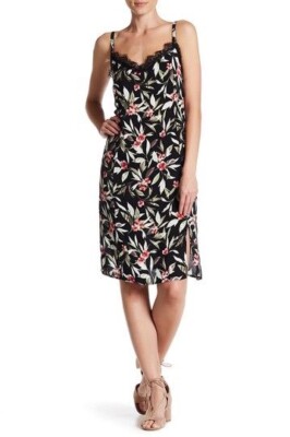 CUTE Bobeau Floral Lace Trim Spagetti Strap Sleeveless Dress %100 Rayon M |  eBay