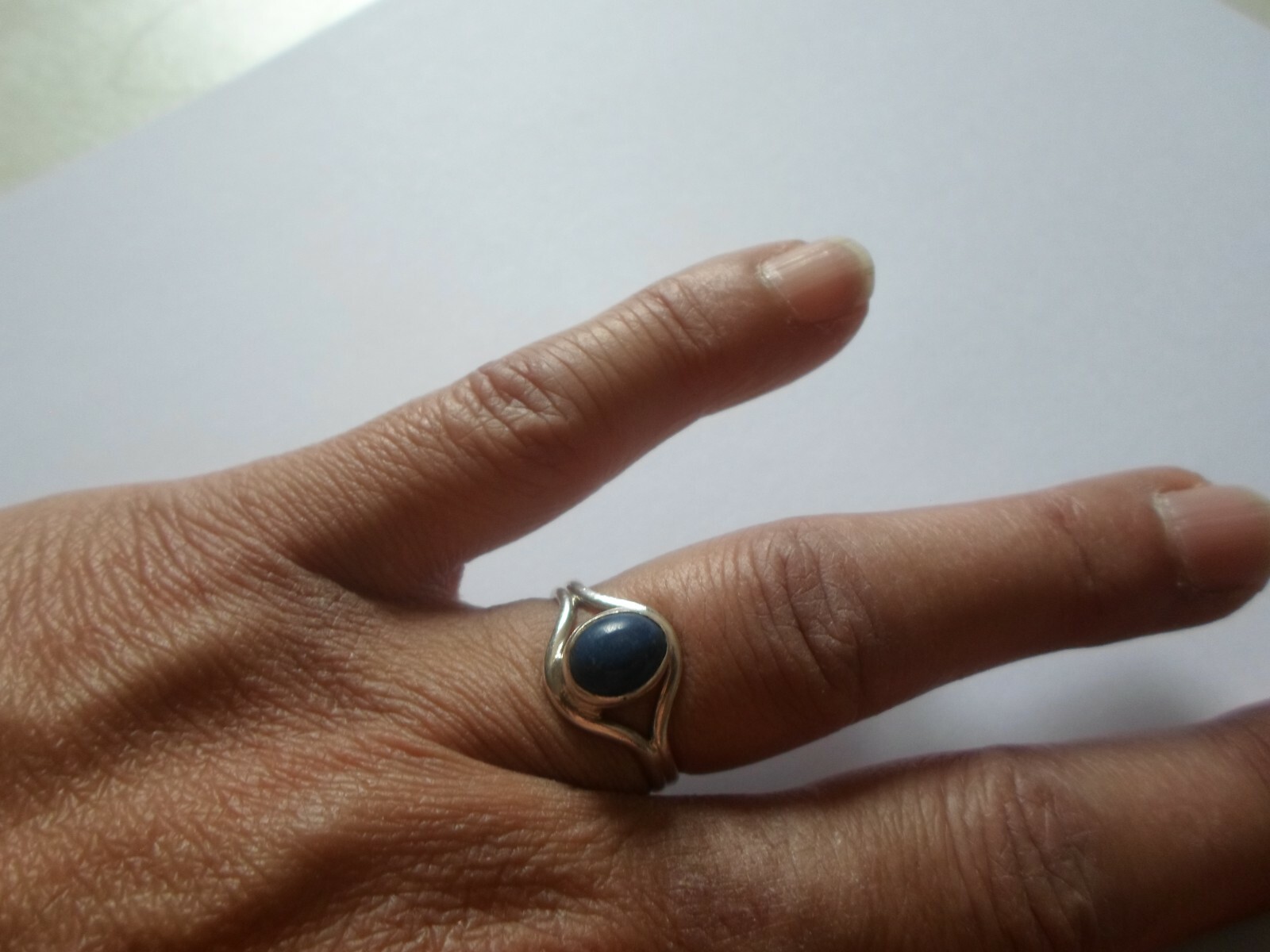 solid silver ring, dark blue cabochon, size 52 - image 2
