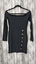 Women's Black Short Ribbed Fitted Bodycon Dress Off The Shoulder Style NWOT Sz S