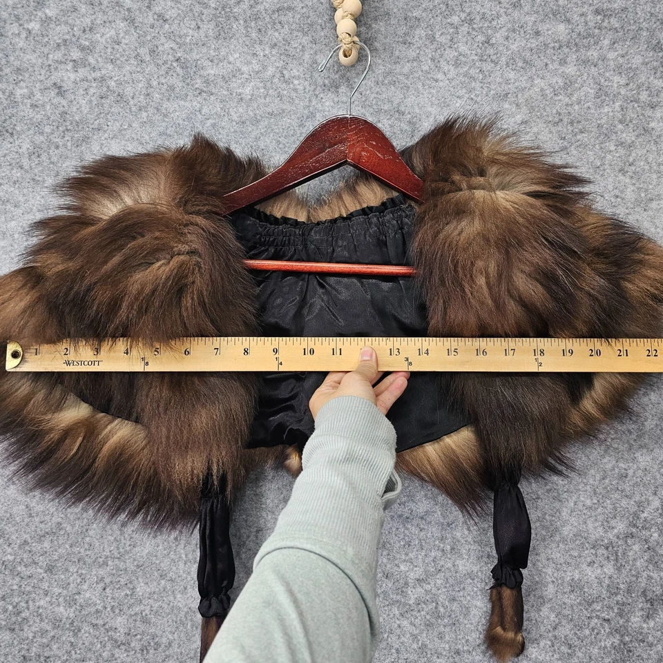 Estola de piel real de colección envolvente marrón chal colas viejo Hollywood glamour caprichoso cálido Foto 3 de 4