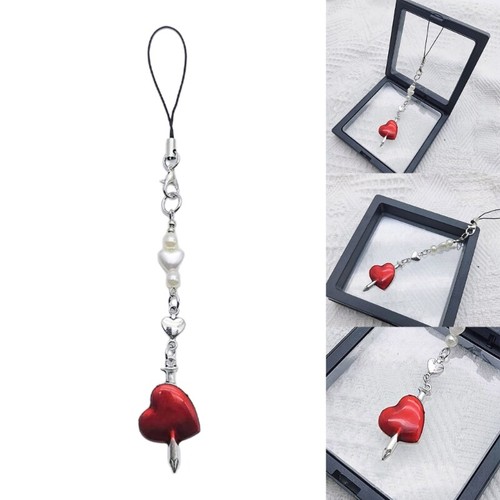 Nail Red Heart Pendants Goth Long Phone Charm Straps Lanyard Purse Accessories - Zdjęcie 2 z 8