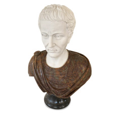 Busto Giulio Cesare in Marmo Bianco Carrara e Marrone Italian Marble Bust H.60cm
