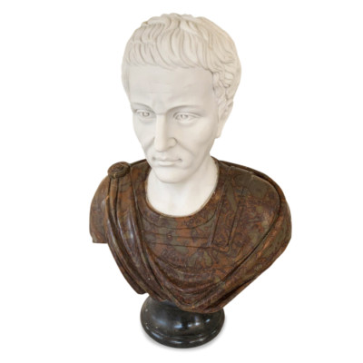 Büste Giulio Cesare IN Weißer Marmor Carrara E Brown Italian Marble Bust H.60cm