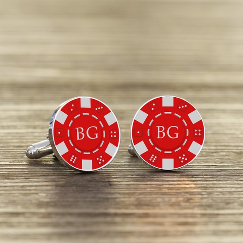 Gemelos de fichas de póker personalizados con acabado plateado - iniciales - regalo para hombre en estuche - Imagen 6 de 6