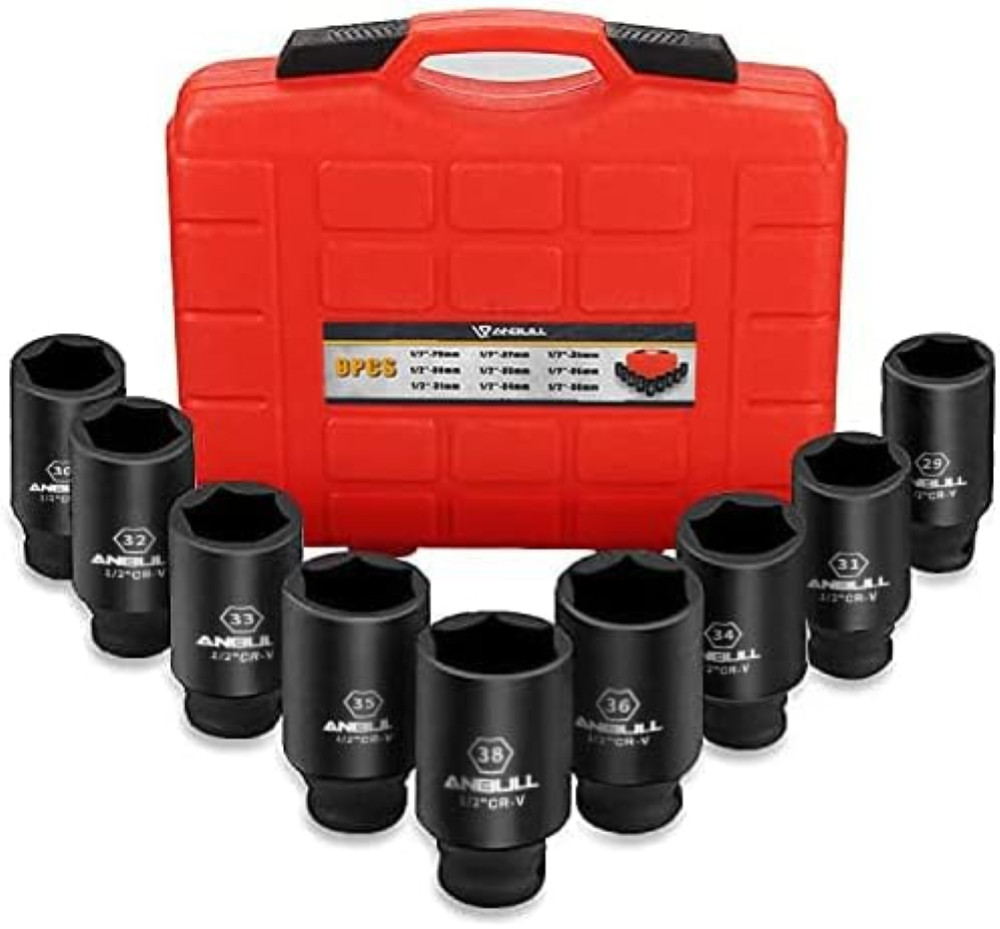 Anbull Set 9 Bussole Impatto 1/2 Pollici - Kit Professionale per Mozzi Auto