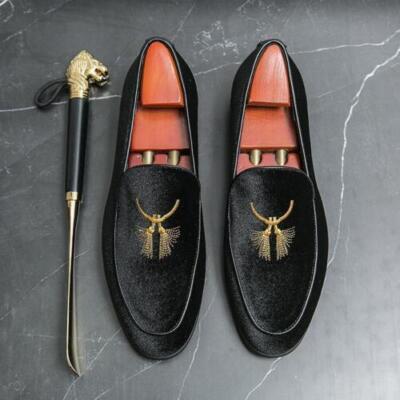 Loafers Smoking Slippers With Tuxedo Men's Velvet Loafers Pull On