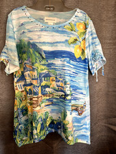 Alfred Dunner Blue Yellow SailBoat Tropical B...