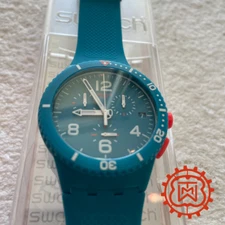 Swatch Patmos Plastic Chronograph - Turquoise Blue Orange - Brand New SUSN406