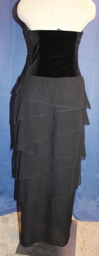 Vestido largo de noche formal de gasa en capas de terciopelo elástico negro Xscape 4 Nuevo con etiquetas - Imagen 4 de 4