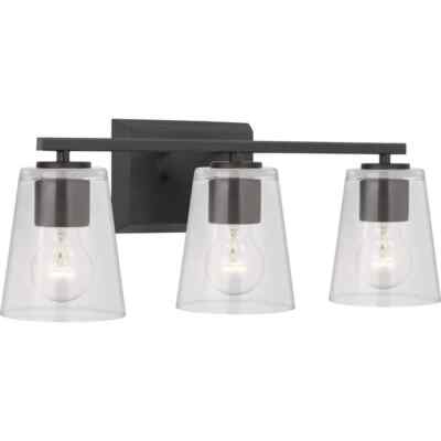 Progress Lighting Vertex 20.87 in. 3-Light Matte Black Clear Glass Vanity Light