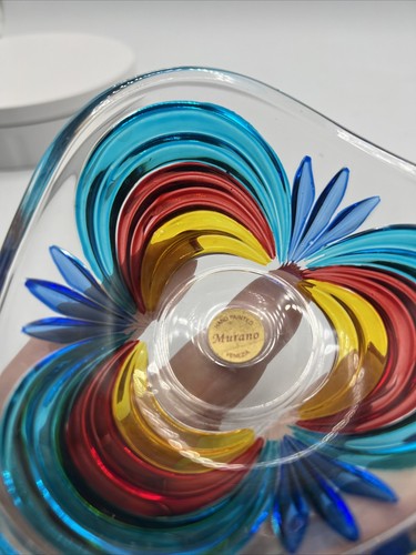 Venezia Italy Hand Painted Glass Murano Ring Trinket Dish Blue Red Yellow Teal - Picture 4 of 5