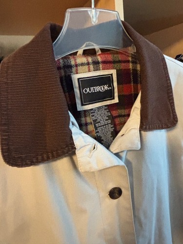 Outbrook Womens Beige Jacket Brown Corduroy Collar Plaid Lining SZ M Barn Coat - Picture 4 of 12
