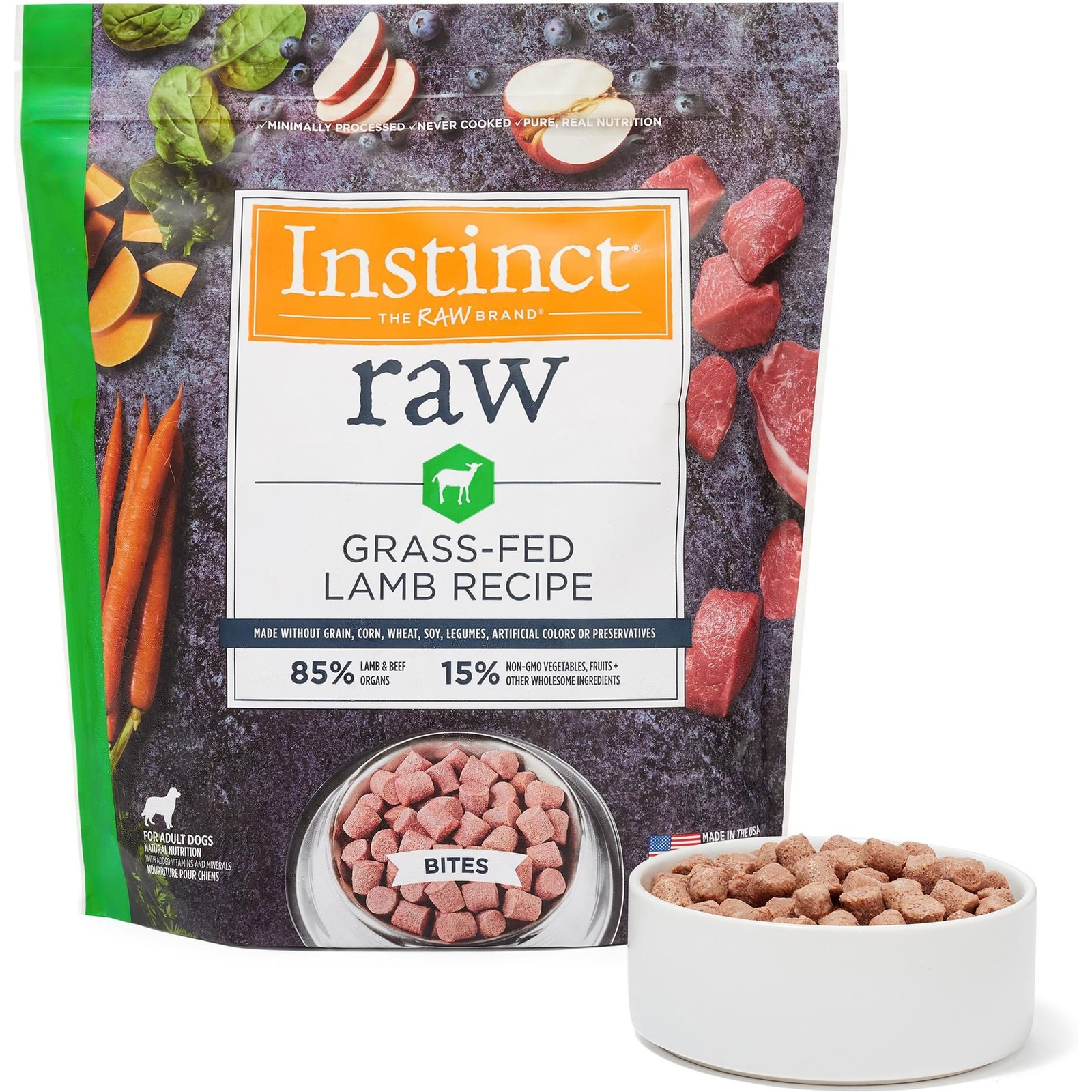 Raw Frozen Adult Bites Grain-Free Grass-Fed Lamb Recipe Dog Food, 5.4-lb bag