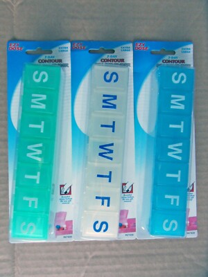 3 New Large EZY DOSE Contoured 7 Day Daily Pill Organizers  Free US Shipping
