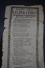 1857 Sabbath School Celebration! Glenville [Schenectady NY] Broadsheet