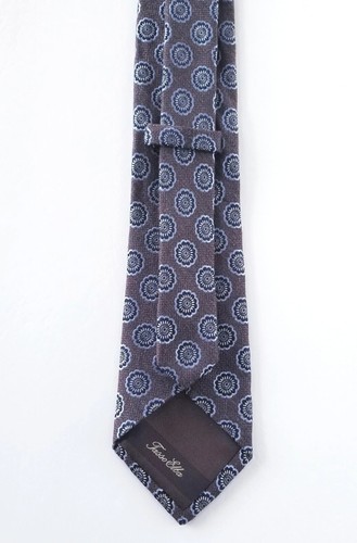 Corbata de seda con estampado marrón, azul y beige refinado Tasso Elba 3 3/8" x 60" - Imagen 3 de 7