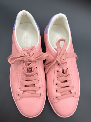 Pink Leather Gucci Women's Ace Perforated Logo Low Top