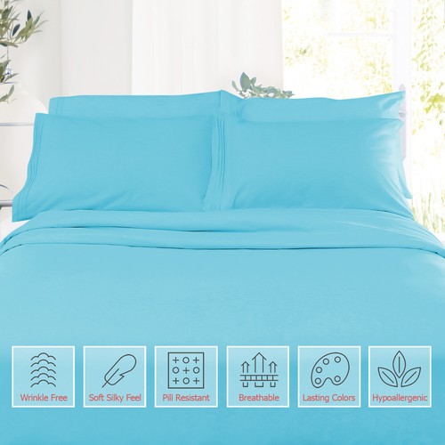 Ensemble de 4 draps de lit 1800 Queen ou King ultra doux microfibre poche profonde - Photo 296/360
