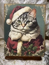 Christmas Cat in Santa Suit Handcrafted Plaque  Sign