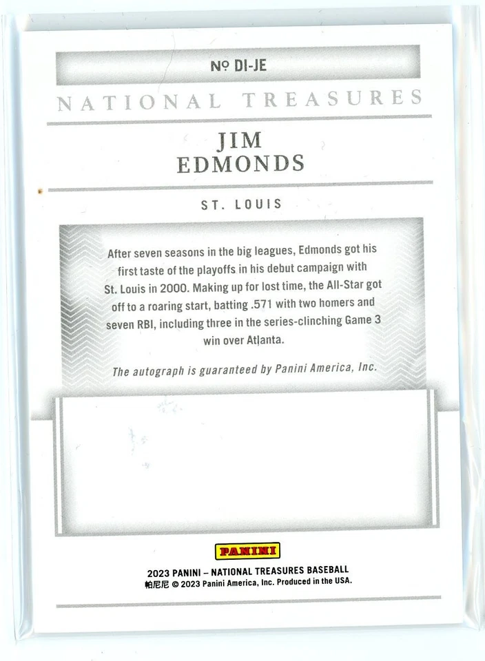 2024 Panini National Treasures #DI-JE Jim Edmonds Definitive Ink /49 Cardinals - Image 2 of 2