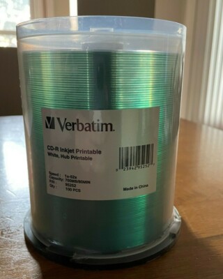 VERBATIM 95252 CD-R 52x 700MB 80Min White Inkjet Hub Printable 100 pack Spindle 
