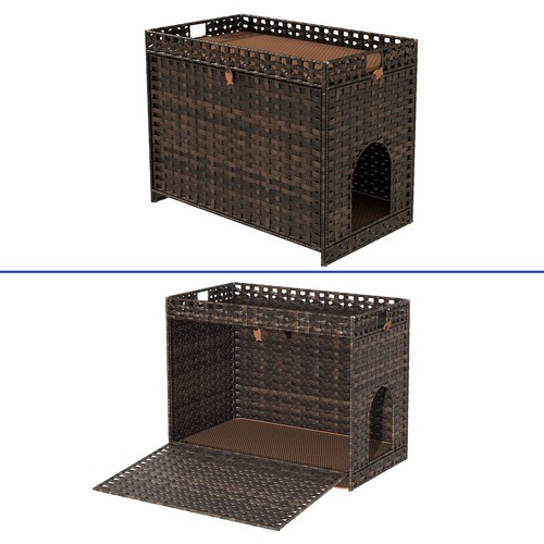 30" Hidden Cat Litter Box Enclosure w/ Litter Mat Rattan Pet House Cat Furniture - Picture 11 of 12