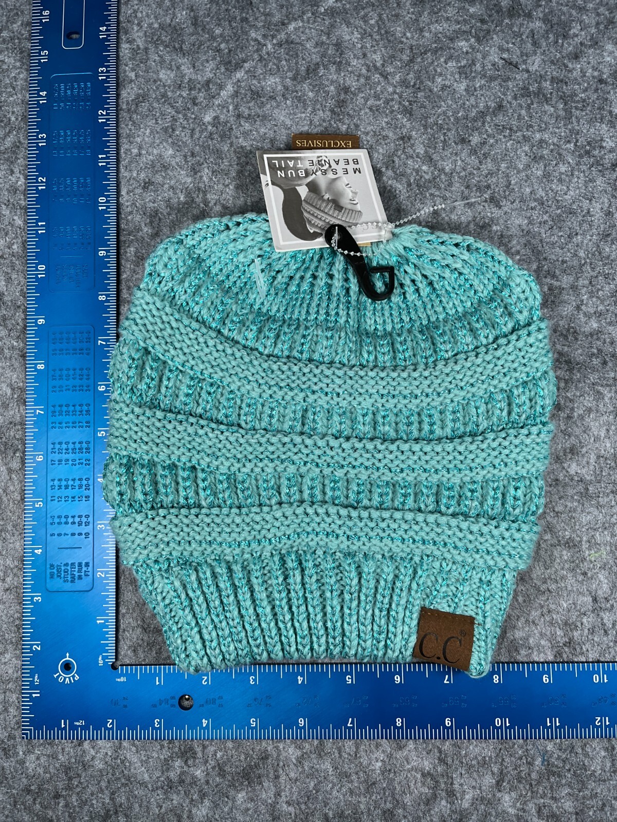PONY C.C Exclusive Beanie Toque donna taglia unica blu maglia acrilico scintillante coda di cavallo