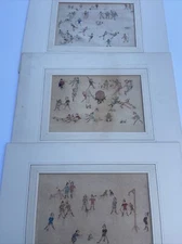 Antique Illustration Painting Portrait Sport Figures Possibly Signed Old LOT