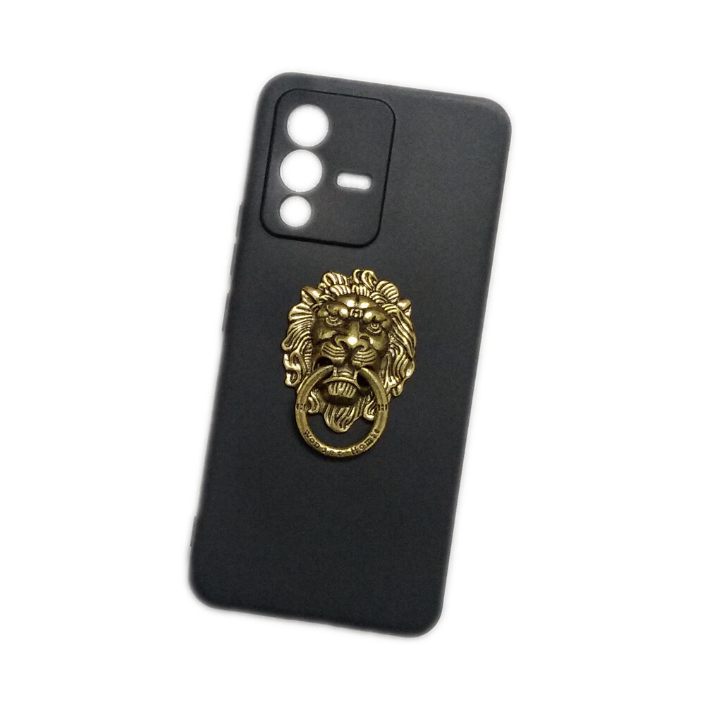 For Vivo V23 5G 3D Metal Lion Head Finger Ring Stand Holder Soft TPU Case Cover