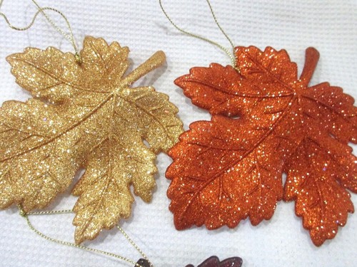 (3) Fall Thanksgiving Glitter Maple Leaf Leaves Ornaments Decoration Decor - Picture 3 of 4