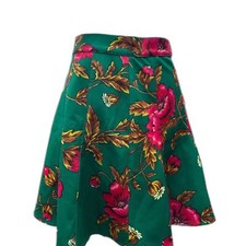 MAEVE Anthropologie Green Pink Gold Floral Flared Mini Skirt 4 - RETAIL 135