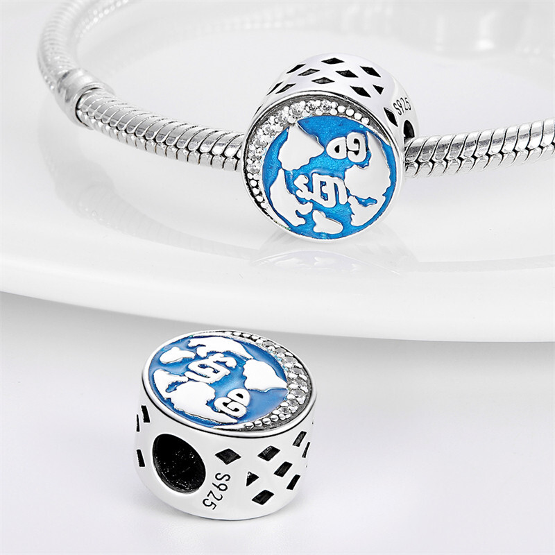 World Travel Holiday Earth Bead Sterling Silver 925 Charm