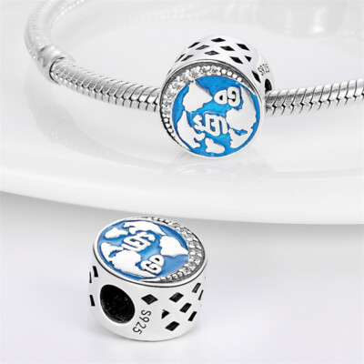 Lets Go World Travel Holiday Earth Bead Sterling Silber 925 Charm