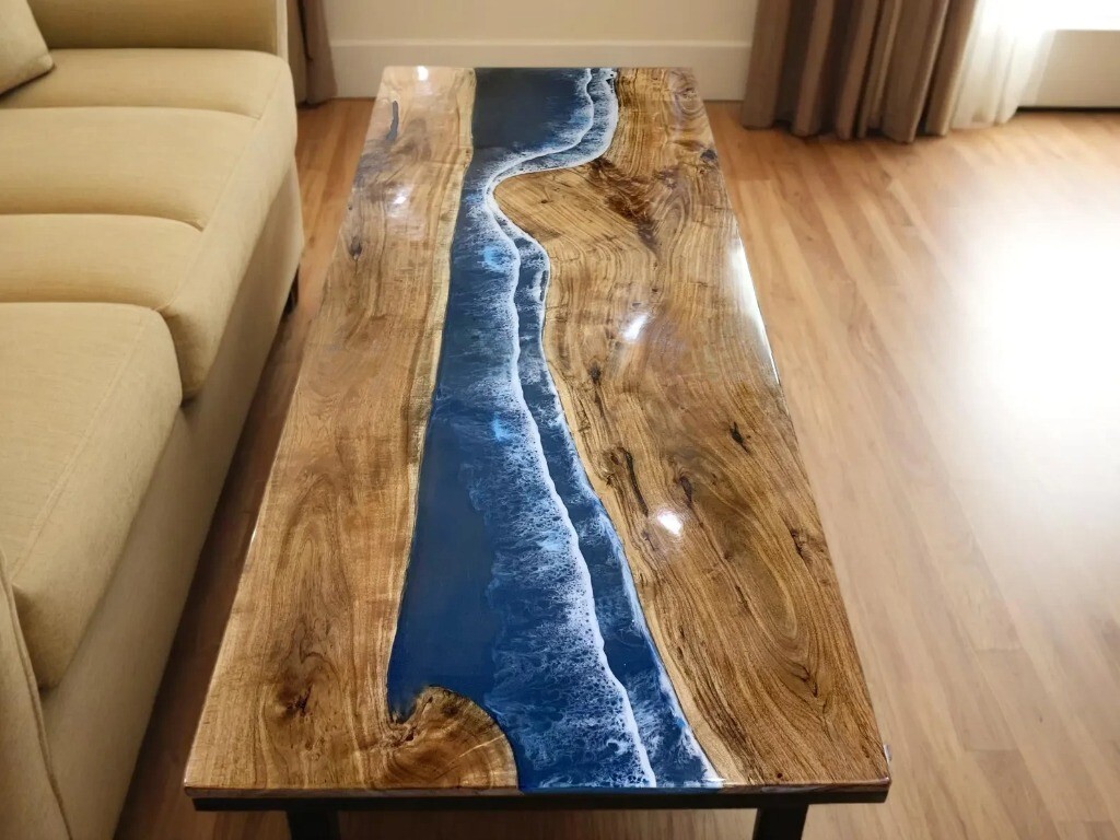 48x30 Epoxy Walnut Dining Table Modern Wood Resin Hotel Decor Table-image