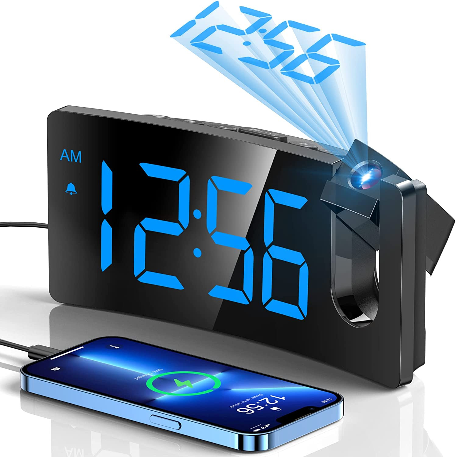 GOLOZA Projection Alarm Clock, Digital Clock with Modern Curved Design 180° Rota
