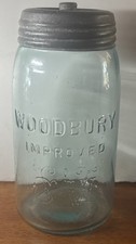 Vintage WGW Monogram Woodbury Improved Quart Mason Fruit Jar + Lid