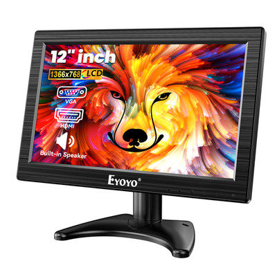 Eyoyo 12'' Inch LCD Monitor AV HDMI BNC VGA 1366x768 Portable Remote Video Screen
