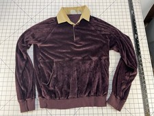 Vintage 70s Velvet Velour Hippy Disco Dance Mod Atomic Polo Shirt Psychedelic L