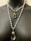 Signed Miriam Haskell 2 Large Glass Crystal Pendants & Lucite Beads Necklace