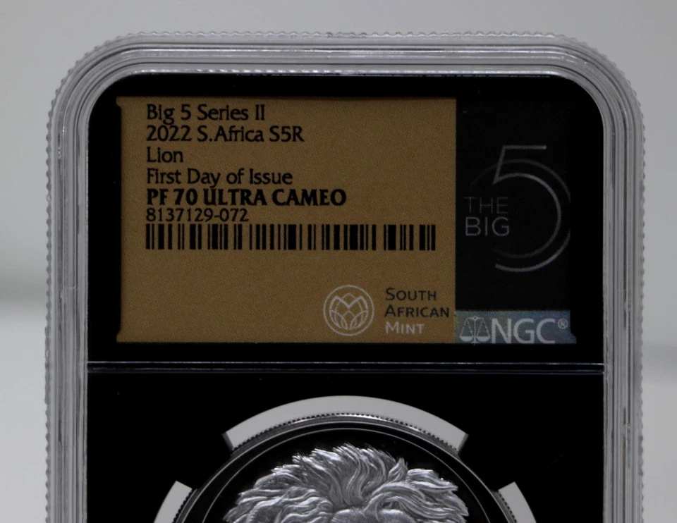 Big 5 Series Lion 1 oz plata NGC PF70 prueba de leones - NGC PF70 UC con etiqueta Big Five Foto 4 de 4