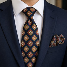 Harolds Mens Neck Tie 100% Silk Made In USA Floral Mosaic Blue Pink Tan Classic