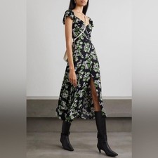 Reformation Baxley Floral Print Crepe De Chine Midi Dress Size 4
