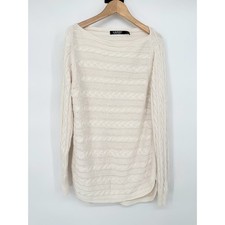 Lauren Ralph Lauren Womens Large Ivory Cable Knit Sweater Minimalist Fisherman