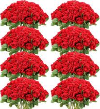 120 Pcs Red Artificial Roses - Long Stem Silk Flowers for Weddings  Decor