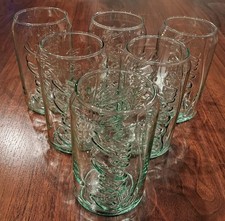 Set of 6 Coca-Cola Raised Logo 12oz Can Shaped Glasses w/Slight Green Tint 