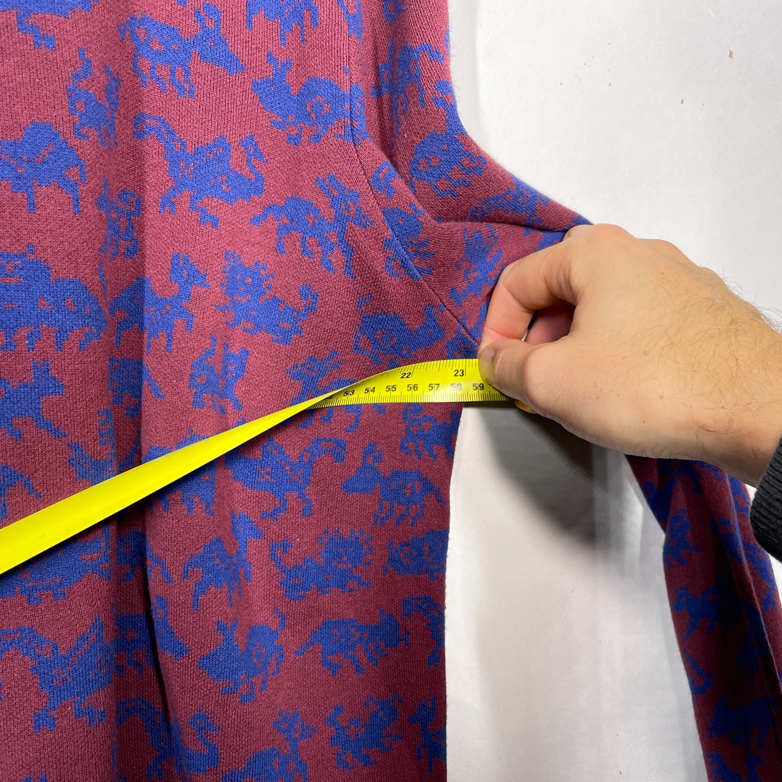 Paul Smith Jumper Mens XL Burgundy Blue Animal Print Pullover Cotton Crew Neck